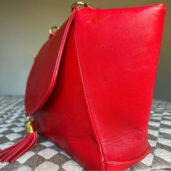 Onna Ehrlich Red Leather Handbag Purse with Top Handle & Tassel Made in USA 🇺🇸 - Picture 3 of 14